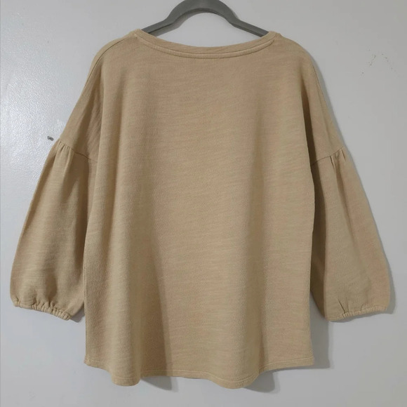 J. JILL 100 Cotton French Terry Slub Knit Long Sleeve Crew, Bishop Sleeves, S - Picture 5 of 13